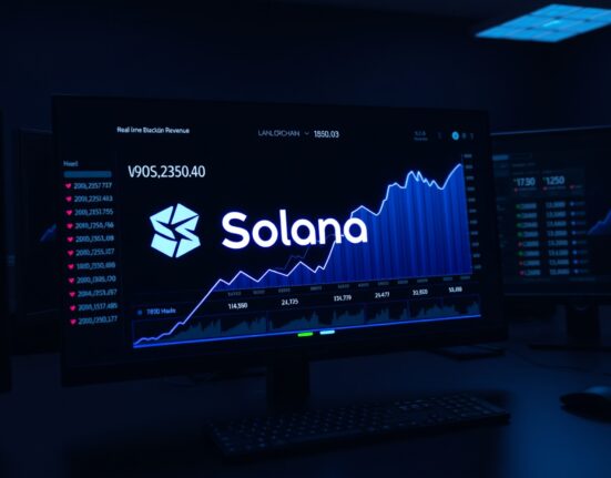 Digital dashboard showing Solana blockchain revenue data with Pump.fun highlighted as a major contributor
