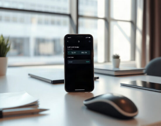 Smartphone showing limit order interface on Pump app for Solana memecoin trading