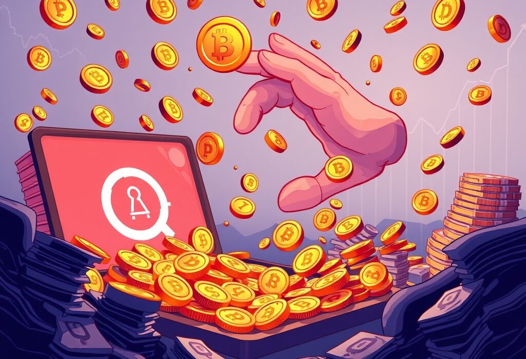 A cartoon illustration showing a platform actively performing a PUMP token buyback, collecting digital coins, symbolizing significant financial activity.