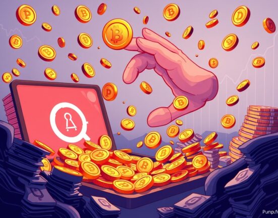 A cartoon illustration showing a platform actively performing a PUMP token buyback, collecting digital coins, symbolizing significant financial activity.