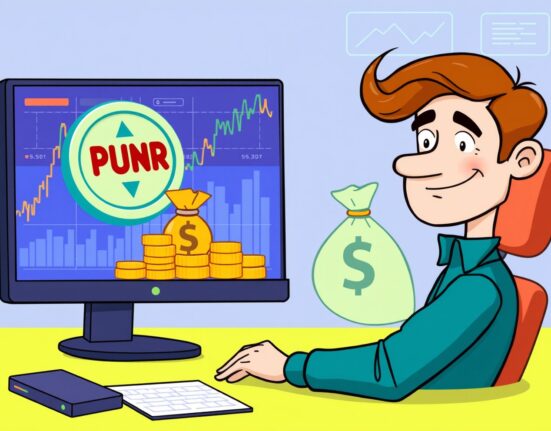 A cartoon illustration showing an investor successfully realizing PUMP token profits, with crypto charts and money bags.