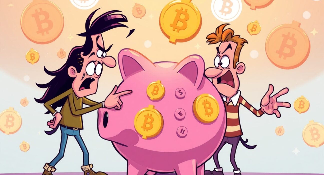 Pump.fun denies cashing out controversy depicted through cartoon characters debating over crypto funds