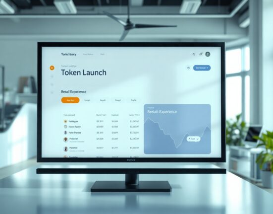 Digital interface of a token launch platform focusing on retail trading experience.