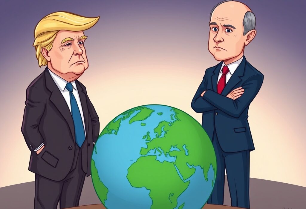 A cartoon illustration symbolizing the potential for a Putin Zelensky meeting and diplomatic dialogue to foster global stability.