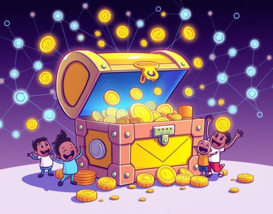 Pyth Network's PYTH buybacks program illustrated as a community treasure chest boosting token value.