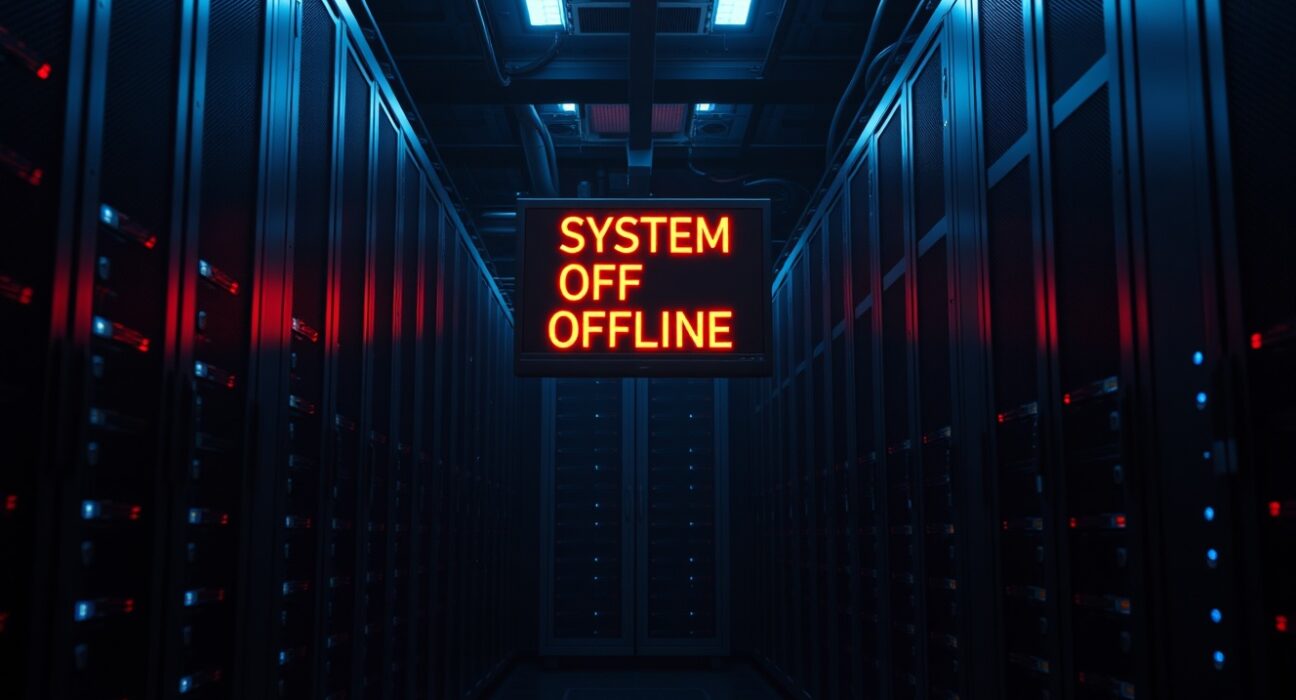 Server room with red warning light indicating Pyth Network system outage