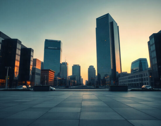 Financial district skyline representing Palantir and Microsoft Q2 earnings performance