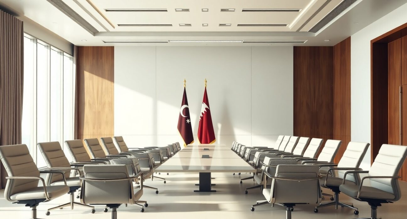Diplomatic meeting room in Doha, Qatar, setting for US-Iran talks