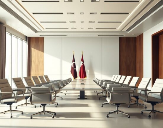 Diplomatic meeting room in Doha, Qatar, setting for US-Iran talks