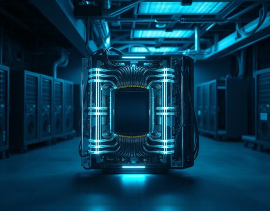 Quantum computer in a secure lab setting, representing the threat to cryptocurrency encryption.