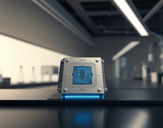 Quantum computer processor representing analysis of Bitcoin security threats from advanced computing technology