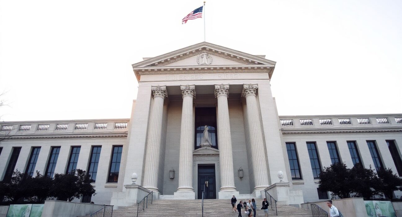 Federal Reserve building in Washington, D.C., with clear sky