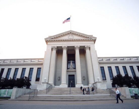 Federal Reserve building in Washington, D.C., with clear sky