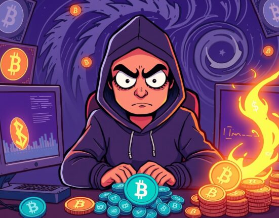 A cartoon image depicting the audacious Radiant Capital hacker's illicit activities in the crypto space.