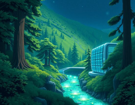 RadixArk's AI inference optimization technology visualized as a serene, efficient data landscape.