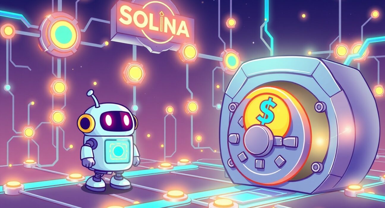 A cartoon illustration depicting Raiku funding propelling secure Solana transactions, symbolizing innovation and growth in the crypto space.