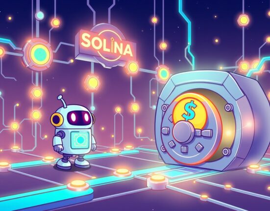 A cartoon illustration depicting Raiku funding propelling secure Solana transactions, symbolizing innovation and growth in the crypto space.
