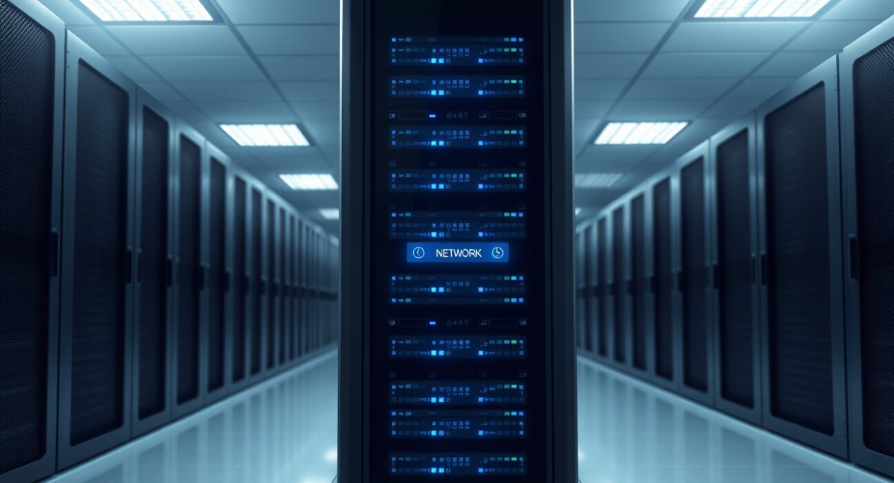 Rails mainnet launch represented by professional blockchain infrastructure in a data center setting