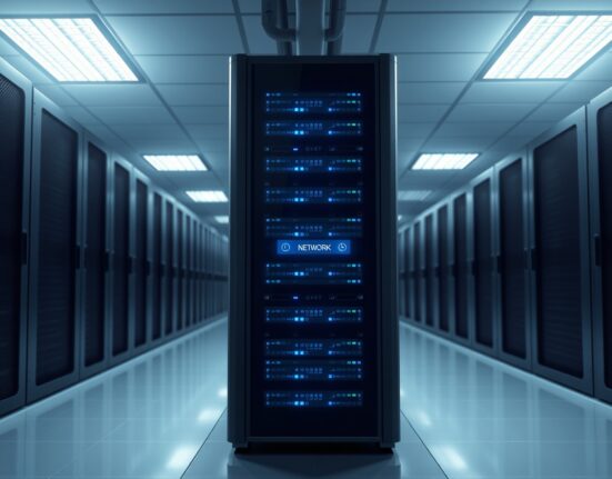 Rails mainnet launch represented by professional blockchain infrastructure in a data center setting