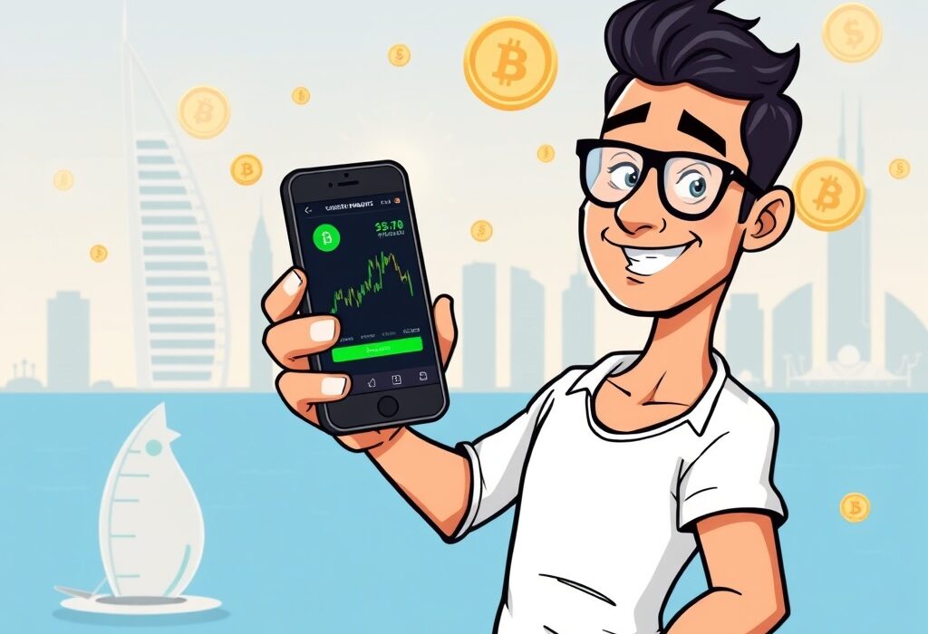 An illustration showing the ease of RAKBANK crypto trading for retail investors in the UAE.