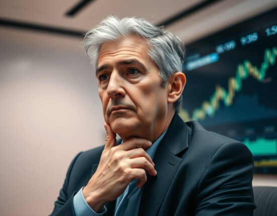 Raoul Pal, Real Vision founder, in a studio setting with financial charts in background