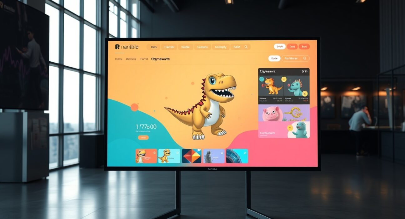 Rarible NFT marketplace interface displaying Solana NFT collections on a large screen
