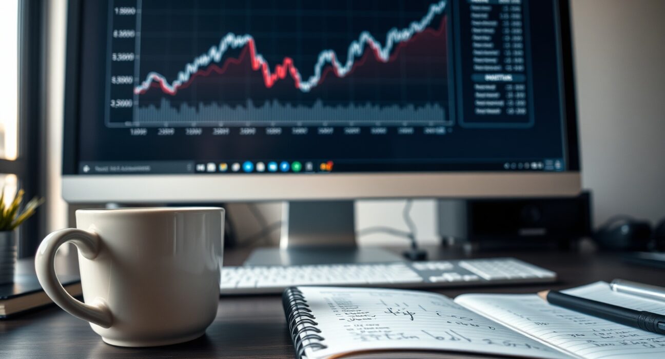 Analyst reviewing treasury yield charts and fiscal calendar on computer monitor