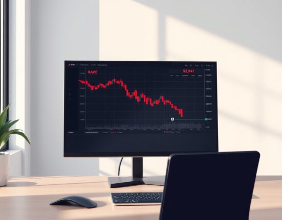 RAVE cryptocurrency price chart showing dramatic decline on trading platform following manipulation allegations