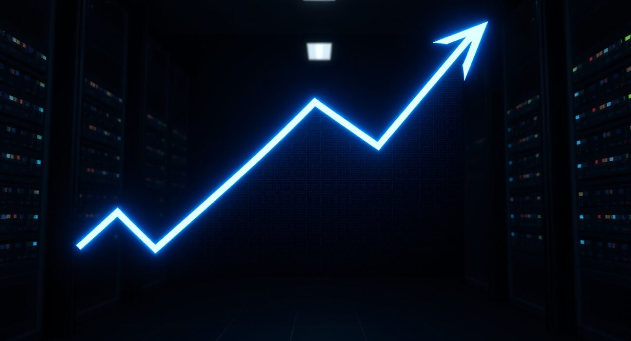 RAVE cryptocurrency's dramatic price surge shown on an upward-trending graph in a data analysis context.
