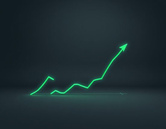 RAVE cryptocurrency price surge shown on a dramatic ascending graph chart for financial news.