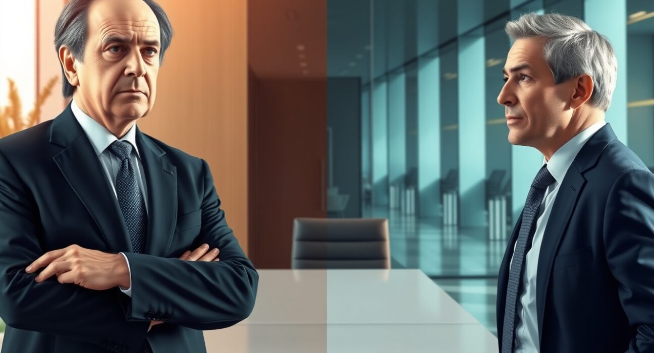 Ray Dalio and Michael Saylor in a split scene representing the Bitcoin safe-haven debate