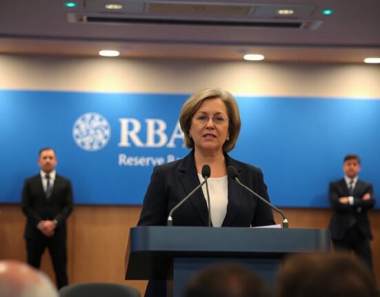 RBA Governor Michele Bullock speaking at a press conference on interest rate outlook
