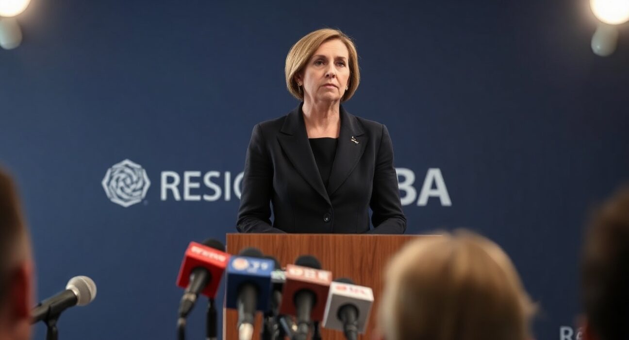 RBA Governor Michele Bullock speaking at a press conference in Sydney after the central bank's interest rate decision.