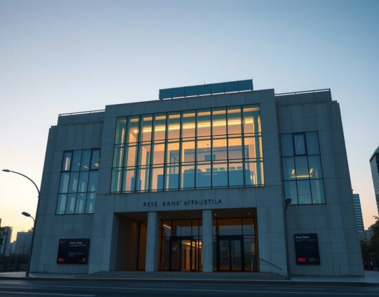 Reserve Bank of Australia building in Sydney as energy prices drive inflation concerns and potential rate hikes.