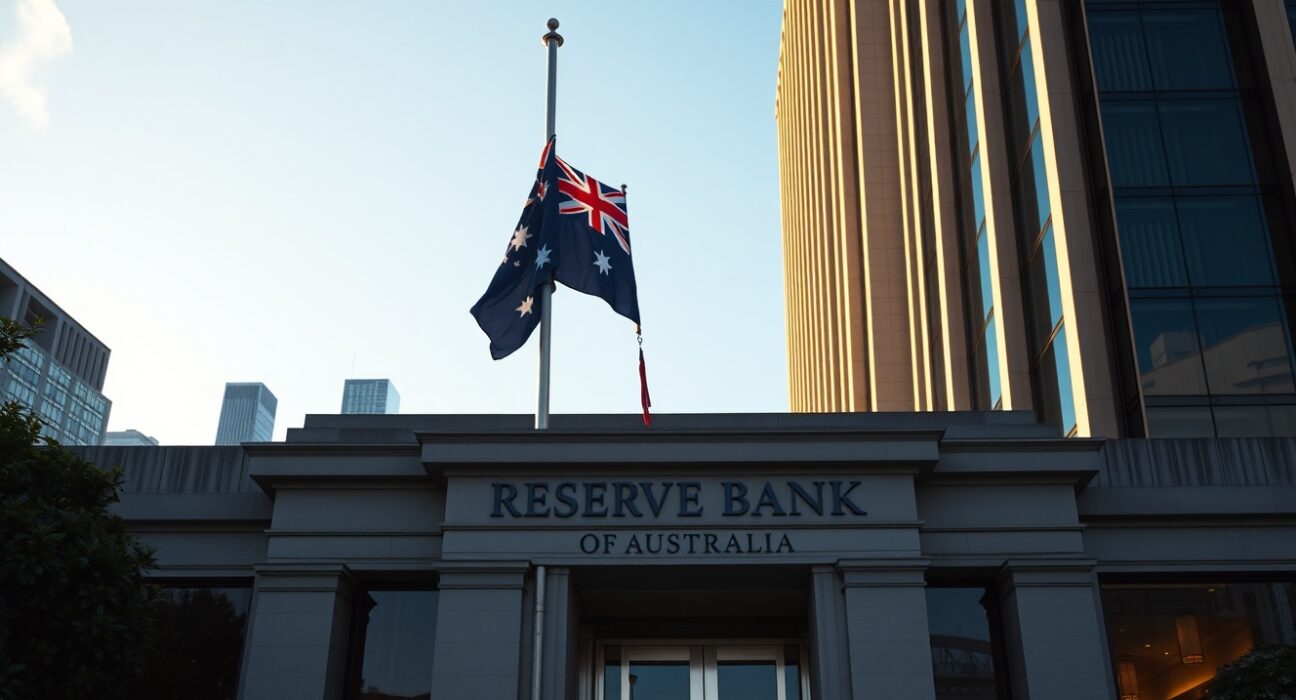 Exterior of the Reserve Bank of Australia building in Sydney during golden hour