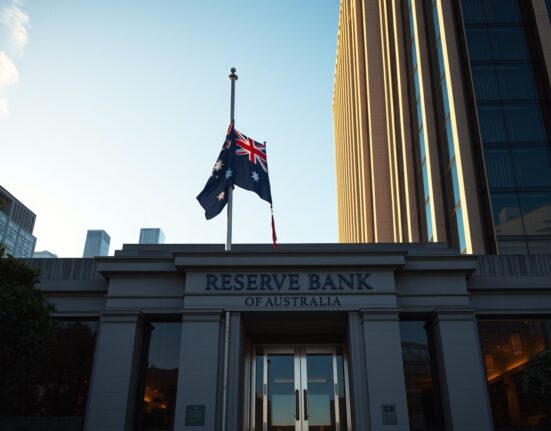 Exterior of the Reserve Bank of Australia building in Sydney during golden hour