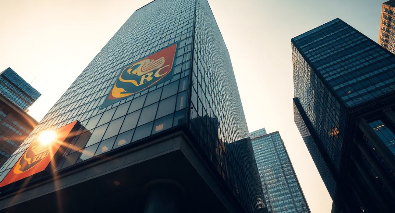 Exterior of RBC financial building in Toronto during golden hour