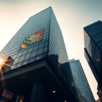 Exterior of RBC financial building in Toronto during golden hour