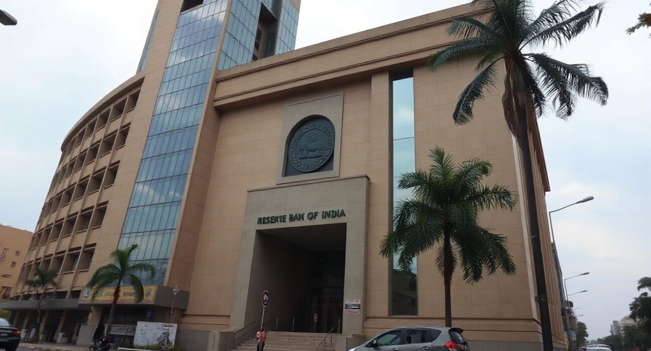 Reserve Bank of India headquarters in Mumbai on a cloudy day