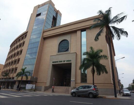 Reserve Bank of India headquarters in Mumbai on a cloudy day