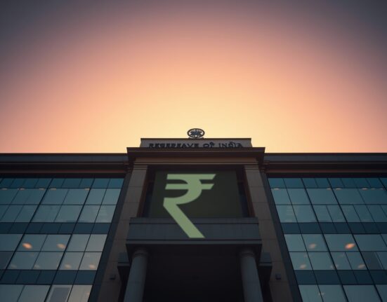 Reserve Bank of India headquarters building in Mumbai at dusk