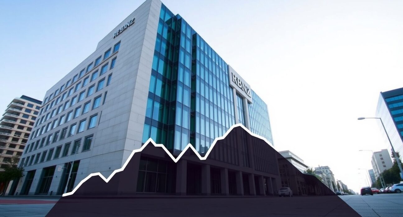 RBNZ building with energy price chart overlay representing monetary policy constraints