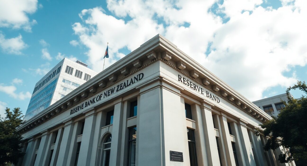 Reserve Bank of New Zealand building in Wellington on a clear day