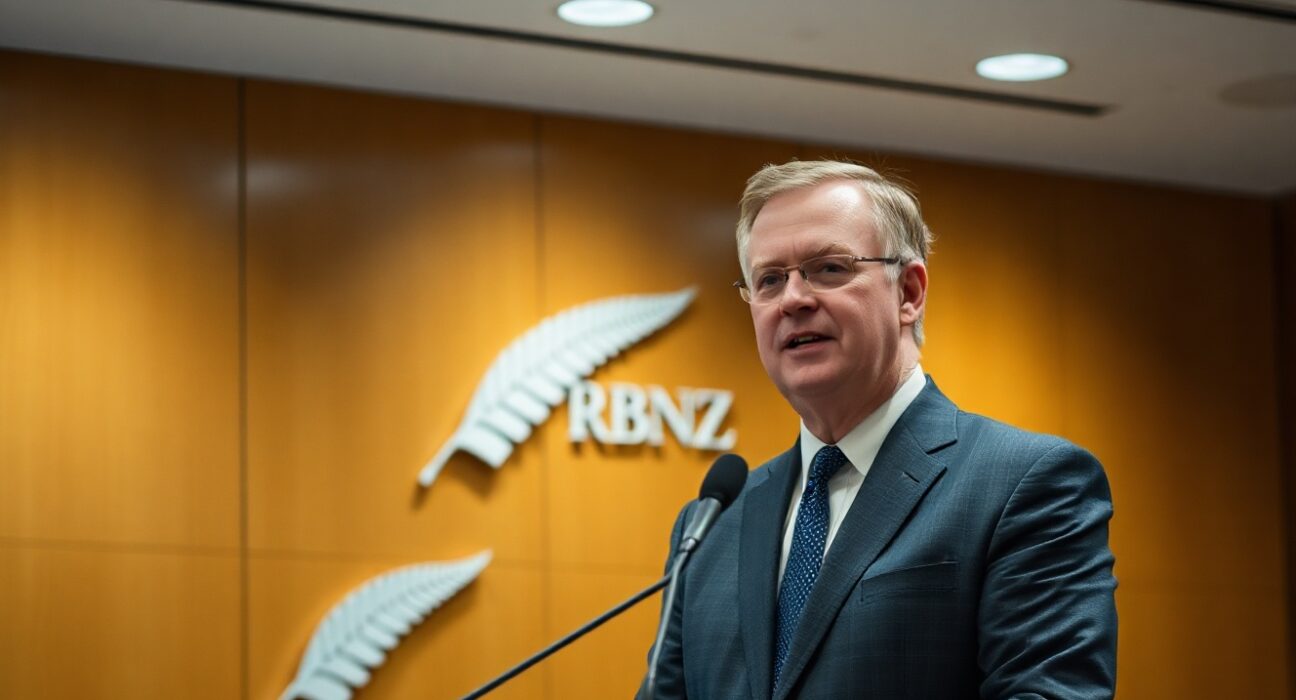 RBNZ Governor Adrian Orr speaking at a press conference after interest rate decision