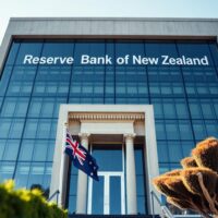 Reserve Bank of New Zealand building in Wellington on a sunny day