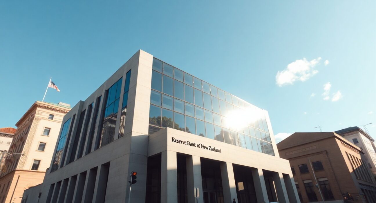 Reserve Bank of New Zealand building in Wellington on a clear day