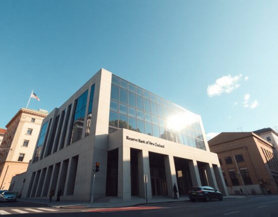 Reserve Bank of New Zealand building in Wellington on a clear day