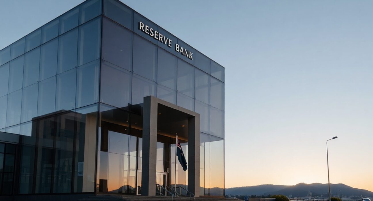 Reserve Bank of New Zealand building in Wellington on a clear morning.