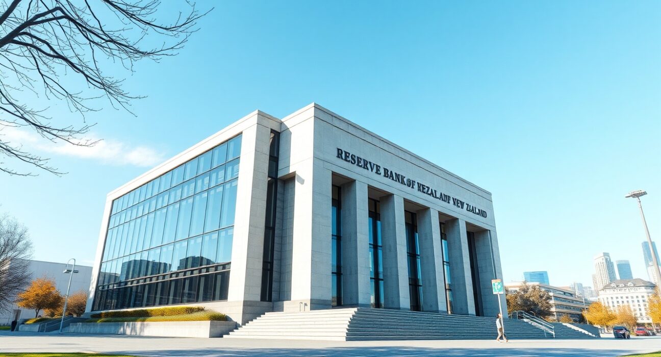 Reserve Bank of New Zealand building representing monetary policy decision to hold interest rates at 2.25%.