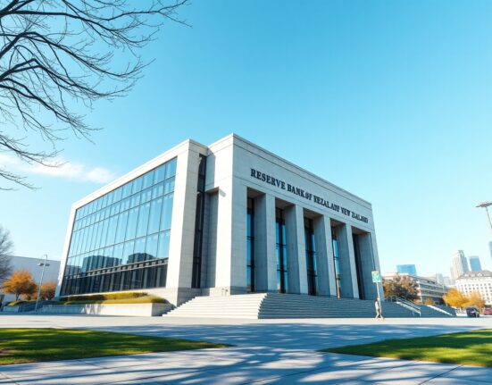 Reserve Bank of New Zealand building representing monetary policy decision to hold interest rates at 2.25%.